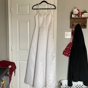 Plain white wedding dress. The top and straps are outlined in beads.-hand beaded